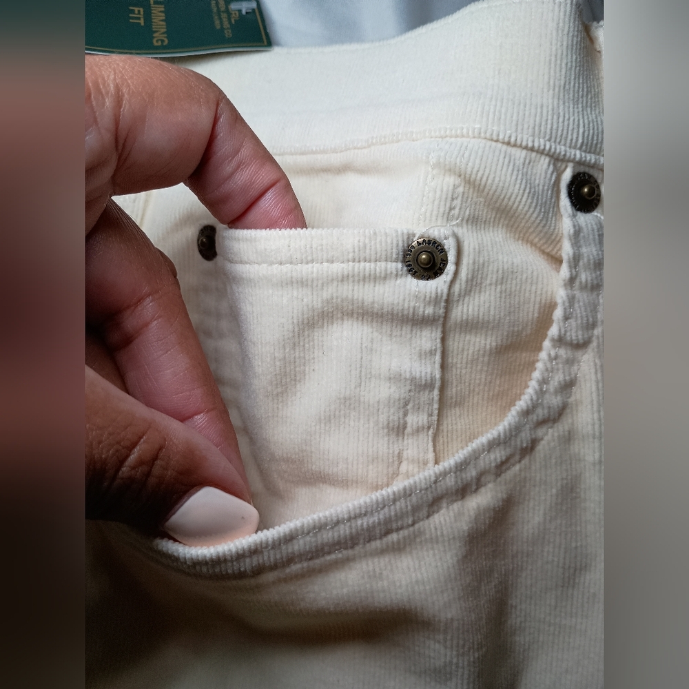 LRL Lauren Jeans Co. Cream Corduroy Pants –Size 14W Slimming Classic Straight - Picture 8 of 13